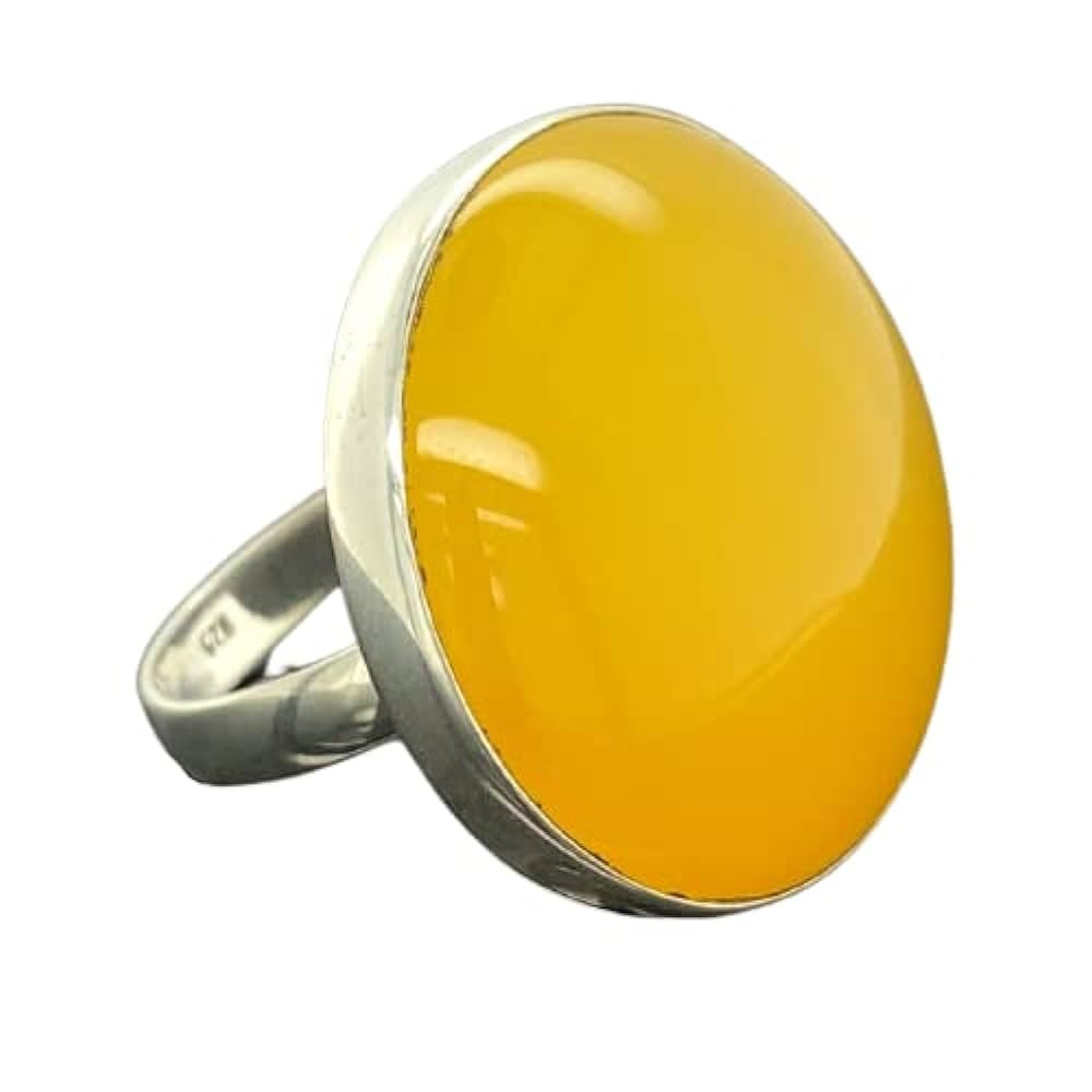 Silver Yellow Agate Sterling Silver Ring, Round Yellow Gemstone Ring, Big Agate Ring, Agate Gemst... | Amazon (US)