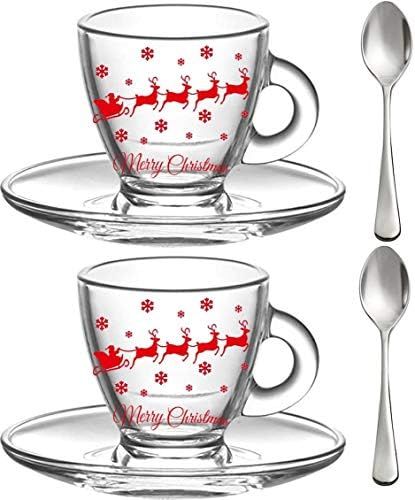 Christmas Espresso Cups, 3.2-Ounce. Small Demitasse Clear Glass Espresso Drinkware, Set Of 2 Cups, S | Amazon (US)