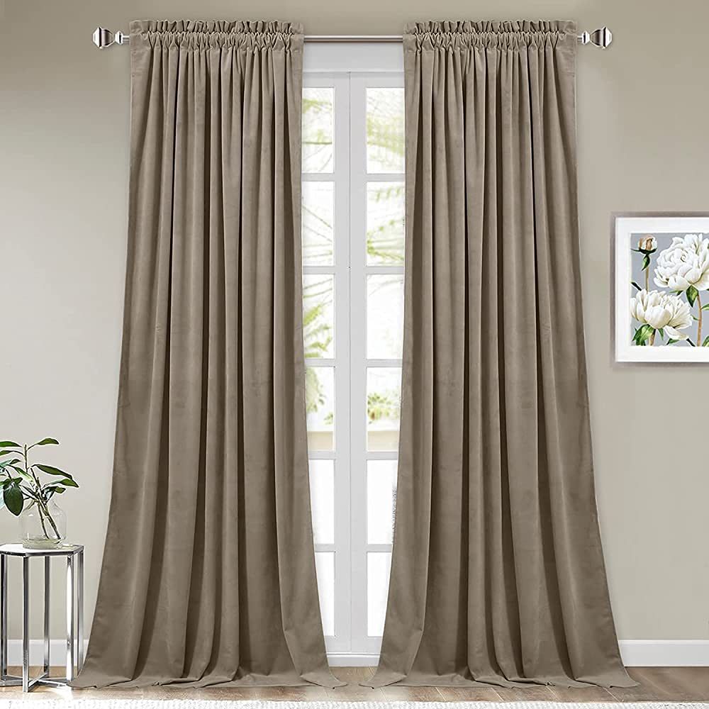 StangH Camel Beige Velvet Bedroom Curtains - Room Darkening Decorative Window Curtains 96 inches ... | Amazon (US)