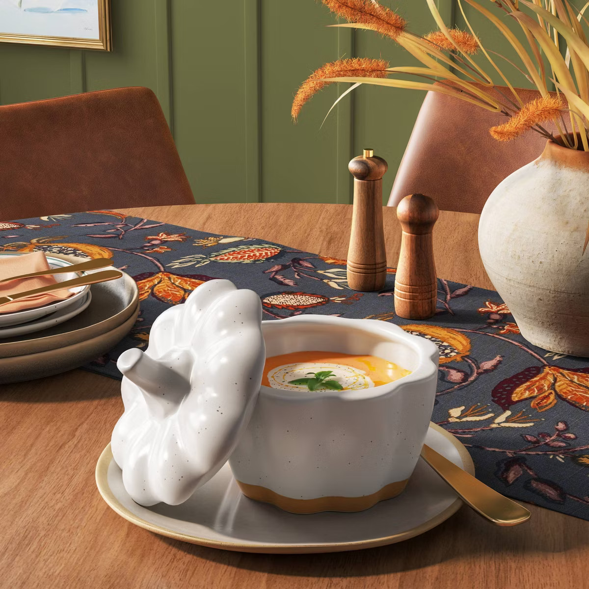 840ml Pumpkin Stoneware Serving Bowl with Lid cream - Threshold™ | Target