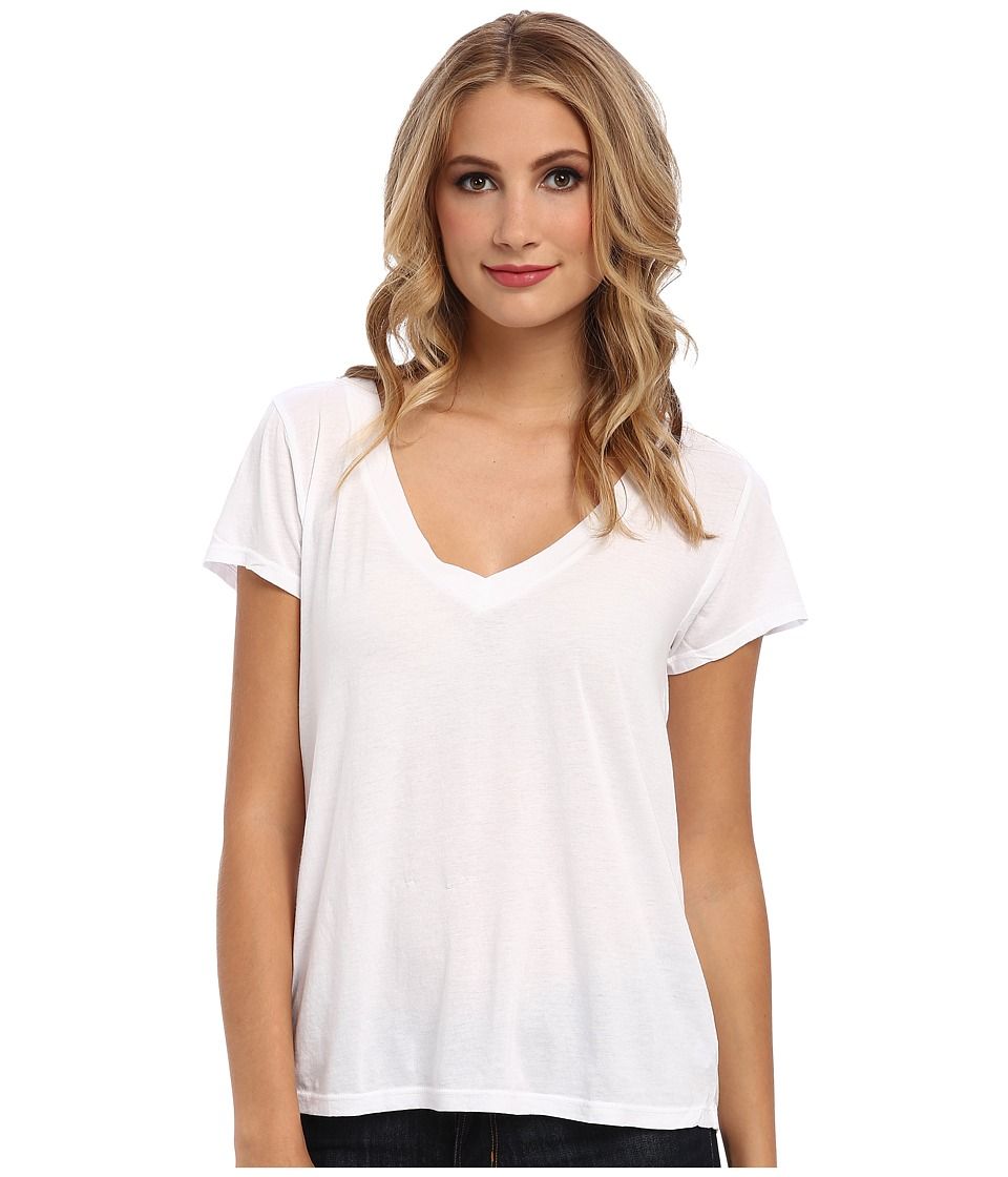 LAmade - Short-Sleeve Low V-Neck Boyfriend Tee (White) Women's Short Sleeve Pullover | Zappos