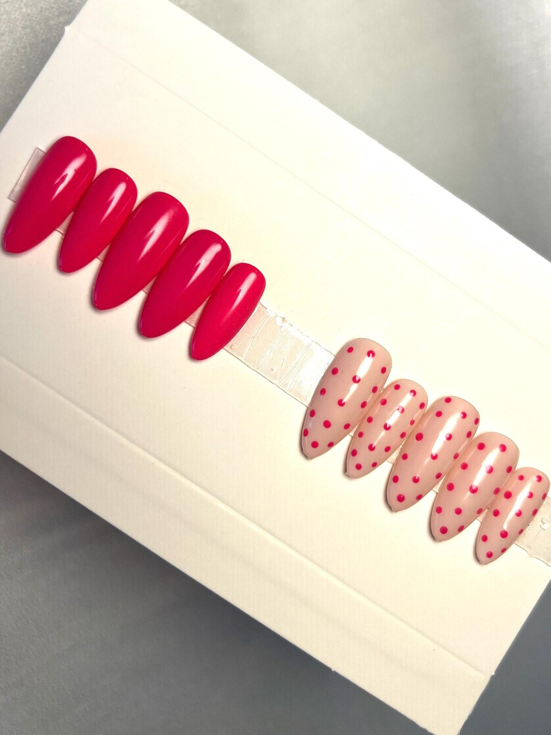 Luxury Hand Painted Press on Nails Pink Polka Dot Valentines Day - Etsy | Etsy (US)