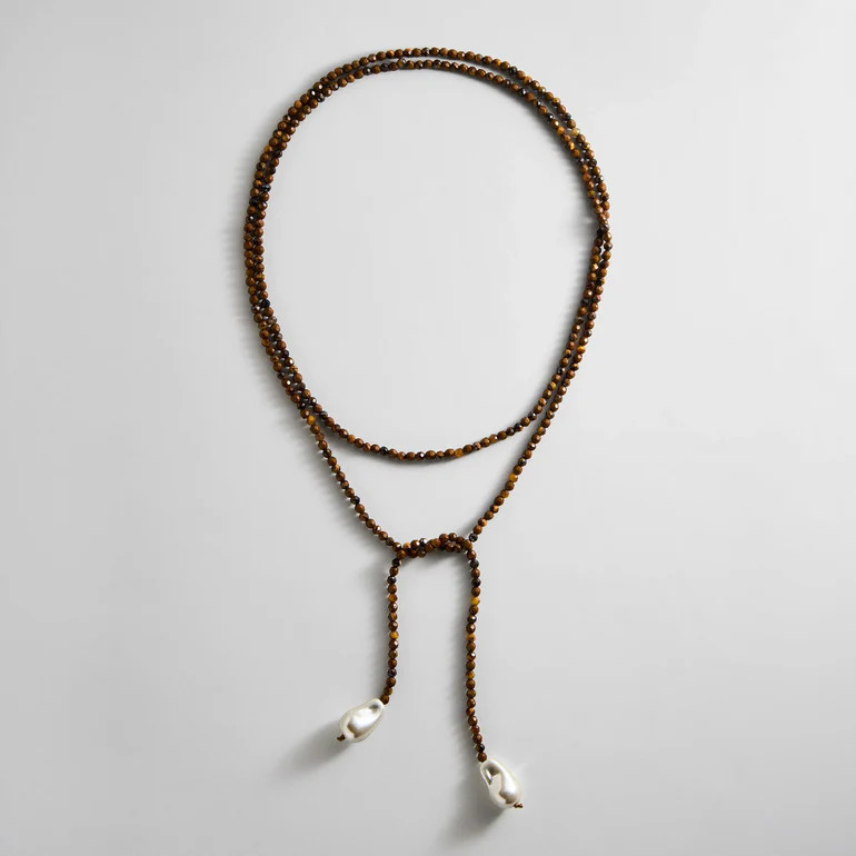 Semi-Precious Pearl Wrap Necklace - Tiger's Eye | BaubleBar