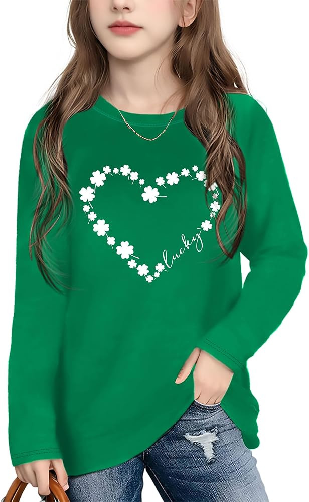 Kids St. Patrick's Day Shirts Girl Shamrock Graphic Shirts St Patty's Lucky T-Shirt Irish Long Sl... | Amazon (US)