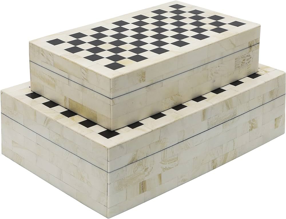 Sagebrook Home Resin Set of 2 Checkered Boxes, Black/White | Amazon (US)