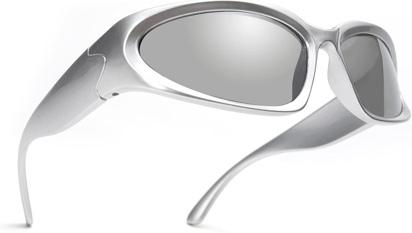 Wrap Around Fashion Sunglasses for Men Women Trendy Swift Oval Dark Futuristic Sunglasses Shades Gla | Amazon (US)