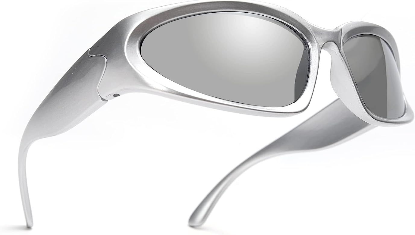 Wrap Around Fashion Sunglasses for Men Women Trendy Swift Oval Dark Futuristic Sunglasses Shades Gla | Amazon (US)