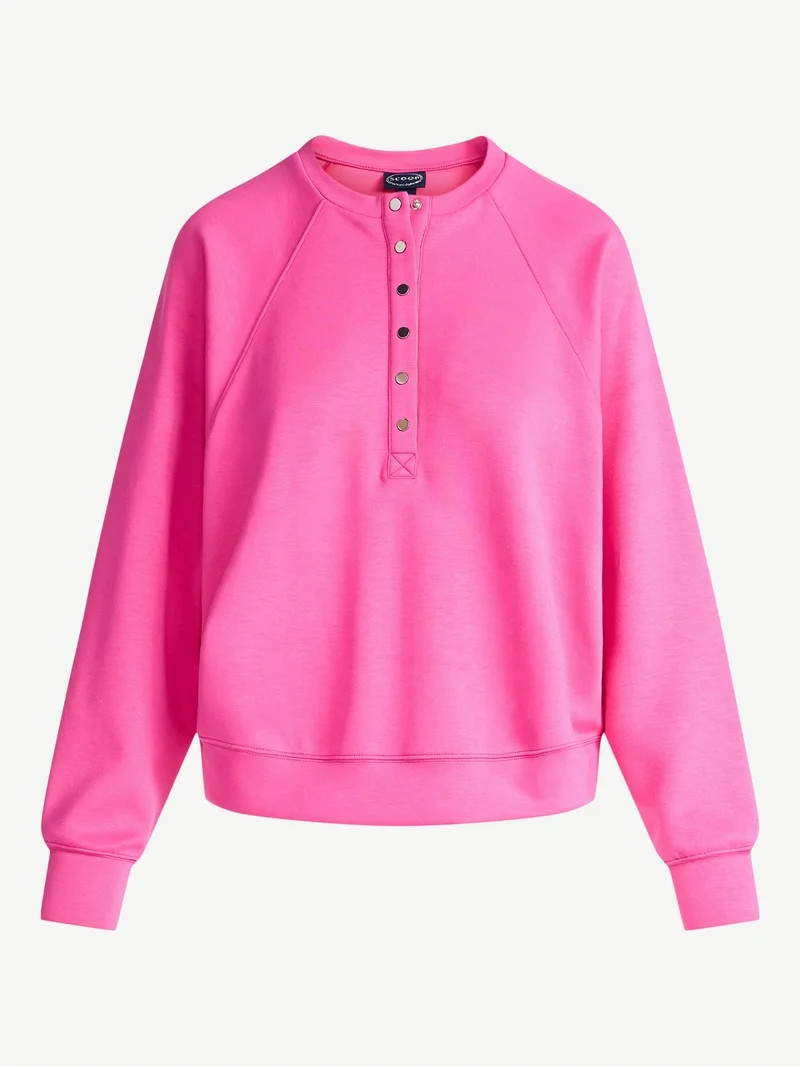 Scoop Women’s New Scubaknit Raglan Henley Top, Sizes XS-XXL | Walmart (US)