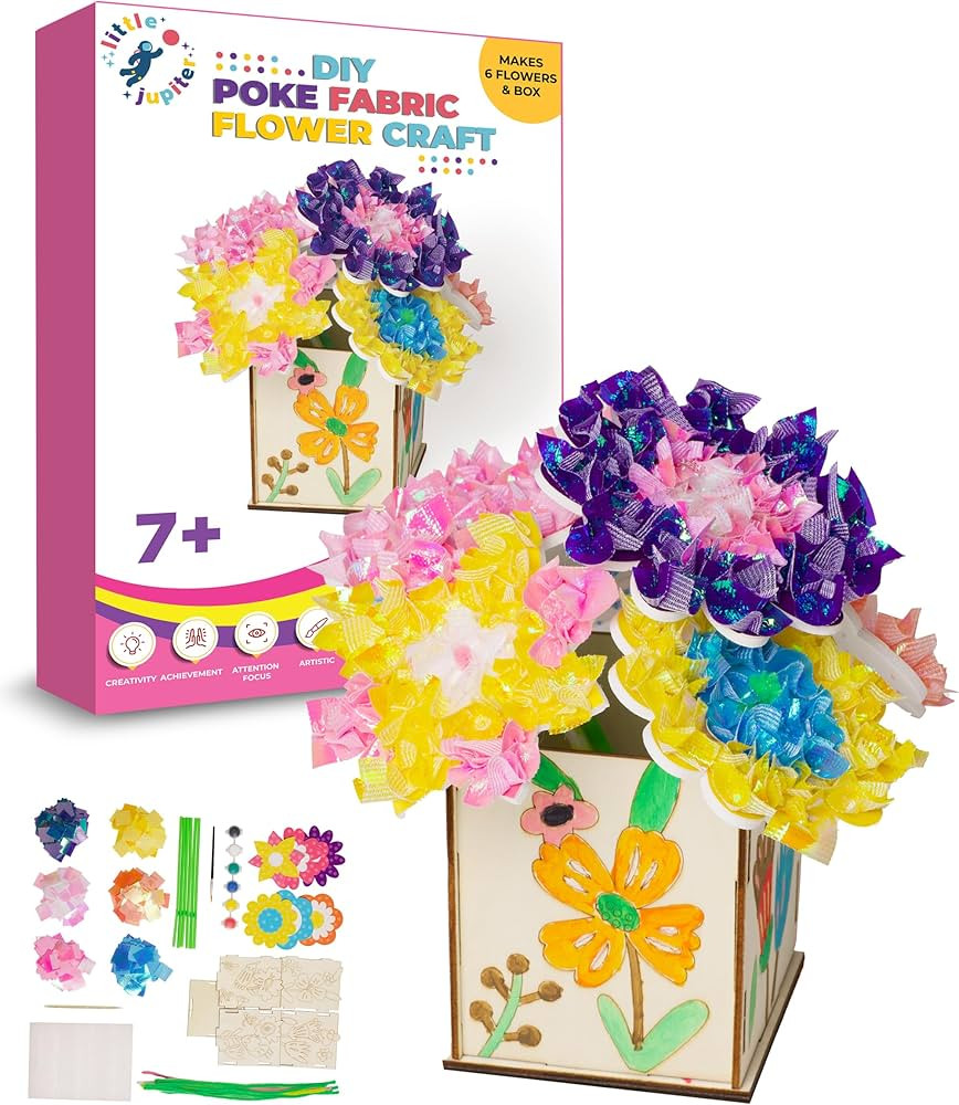 DIY Poke in Art Fabric Flower Craft - Makes 6 Flower Bouquet & Box with Paint, EVA Foam Craft Pie... | Amazon (US)