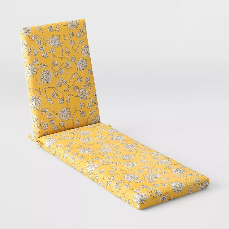 DuraSeason Fabric™ Outdoor Chaise Cushion Dahlia Vine Yellow - Threshold™ | Target