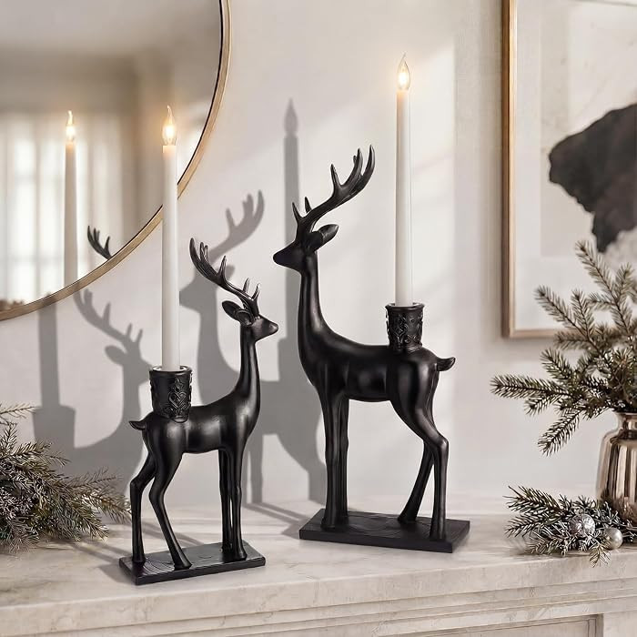 2 Pcs Black Reindeer Candle Holders Christmas Matte Black Deer Candle Holder for Table Mantel Fir... | Amazon (US)