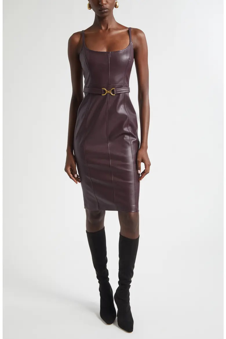 L'AGENCE Halia Belted Faux Leather Midi Dress (Women) | Nordstromrack | Nordstrom Rack