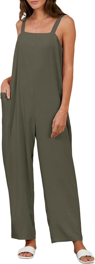 MEROKEETY Women's 2024 Casual Sleeveless Jumpsuits Adjustable Strap Rompers Bib Overalls with Poc... | Amazon (US)