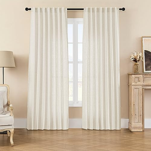 Joydeco Linen Curtains 2 Panel Set,Light Filtering, Ivory on Linen Curtains 90 Inch Curtains for Living Room, Cream Drapes 90 Inches Long Rod Pocket Back Tab Curtains (90" L x 100" W) | Amazon (US)