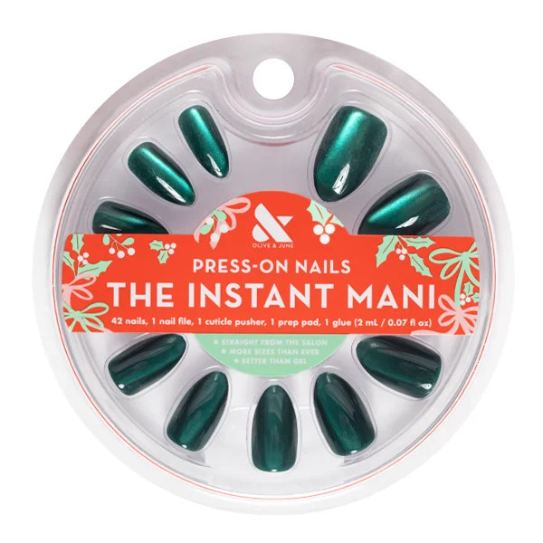 Olive & June Instant Mani Medium Almond Press-On Nails, Emerald Velvet, 42 Pieces | Walmart (US)