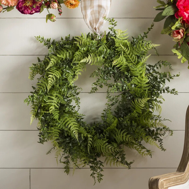 Artificial Buckler Fern and Grass Wreath | Wayfair North America