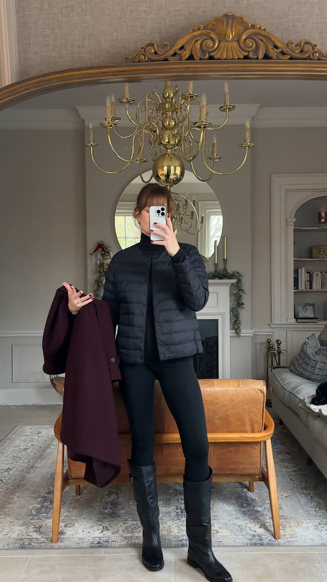 Easy school run outfit 
Burgundy coat size S
Heattech turtleneck size M
Leggings small tall
Knee high boots
Lightweight puffer jacket for layering 

#LTKstyletip #LTKwinter #LTKuk