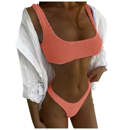 Swimsuits for Women，Alrise Women s Orange Bikini Solid Color Two- Piece Set Sexy Beachwear Medium | Walmart (US)