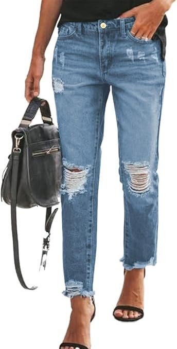 Sidefeel Women's Boyfriend Jeans Stretchy Ripped Distressed Denim Pants Size 4-18 | Amazon (US)