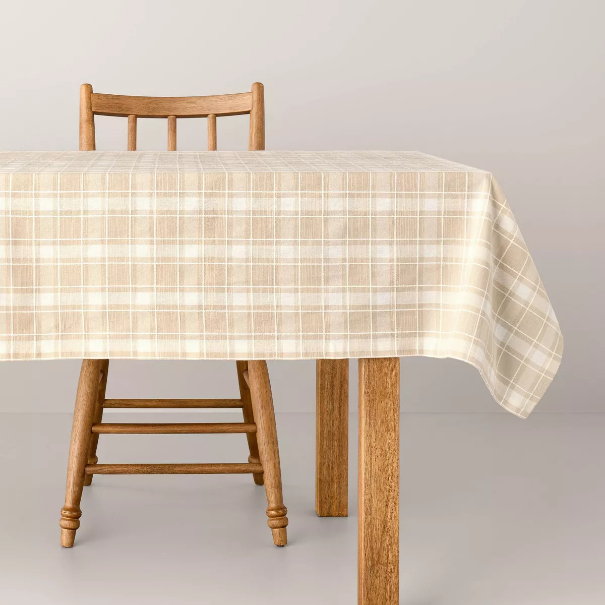 60" x 84" Grid Plaid Cotton Table Cloth Beige/Sour Cream - Hearth & Hand™ with Magnolia | Target