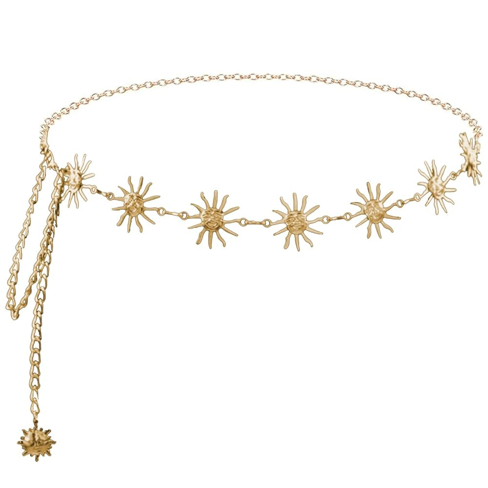 GWAWG Women Metal Sun Waist Chain, Adjustable Gold Chain Belt, Unique Body Chains for Women, Perf... | Amazon (UK)