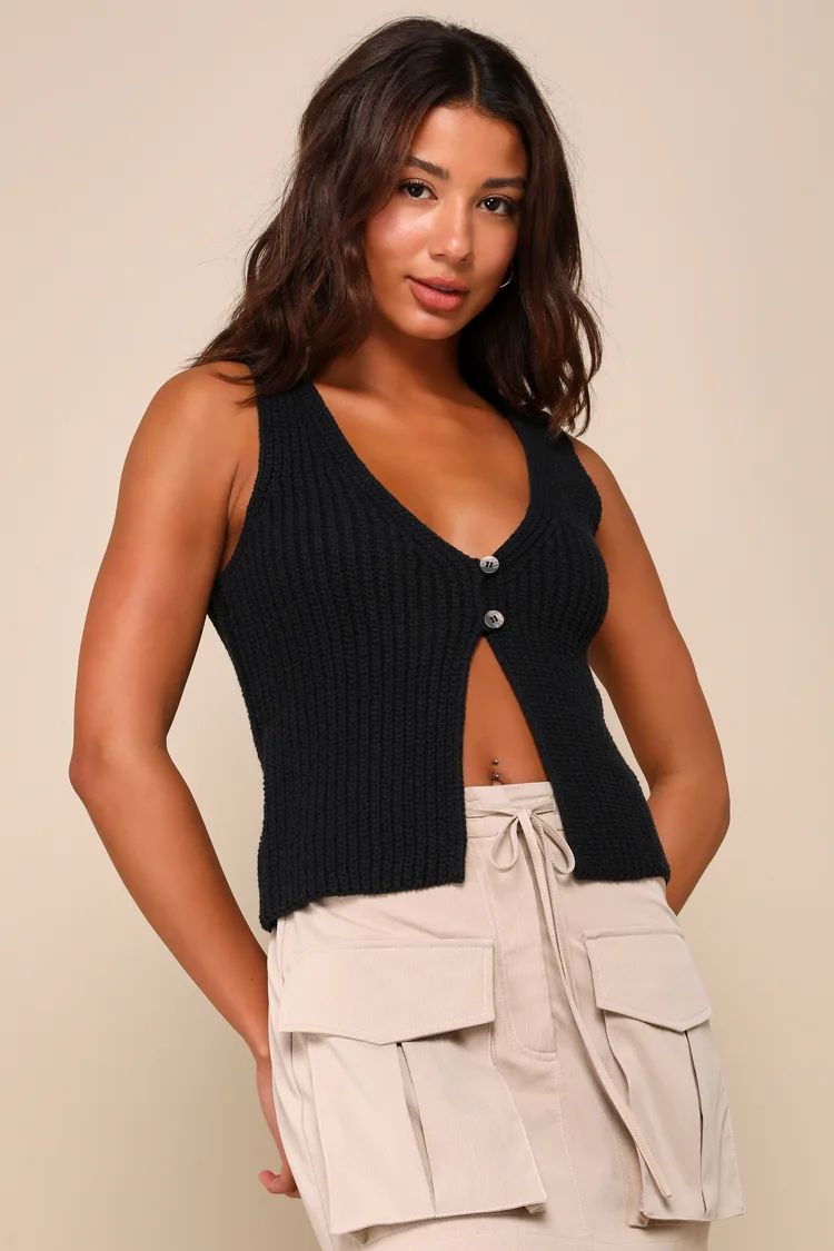 Effortlessly Elite Black Button-Front Sweater Vest Top | Lulus