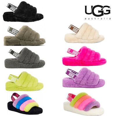 WOMEN'S UGG CLASSIC FLUFF YEAH SLIDE BLACK OLIVE CHARCOAL NEON CREAM PINK PURPLE  | eBay | eBay US