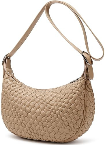 Queenoris Woven Small Crescent Bags for Women, Vegan Leather Shoulder Bag Crossbody Purses Trendy Hobo Purses with Adjustable Strap | Amazon (US)