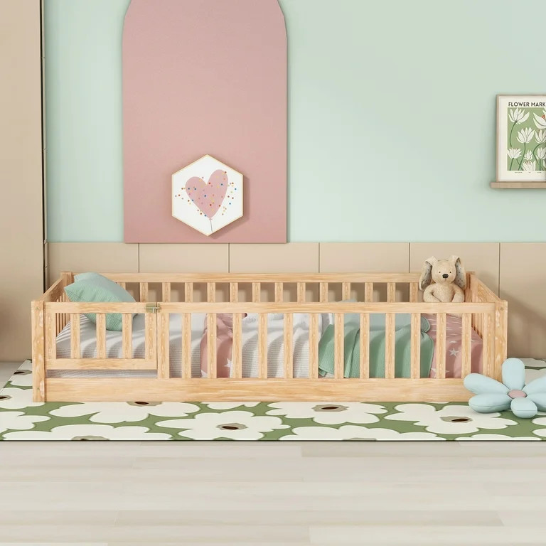 Bellemave Twin Size Floor Bed for Kids, Wood Toddler Floor Bed with Fence Railings & Support Slat... | Walmart (US)