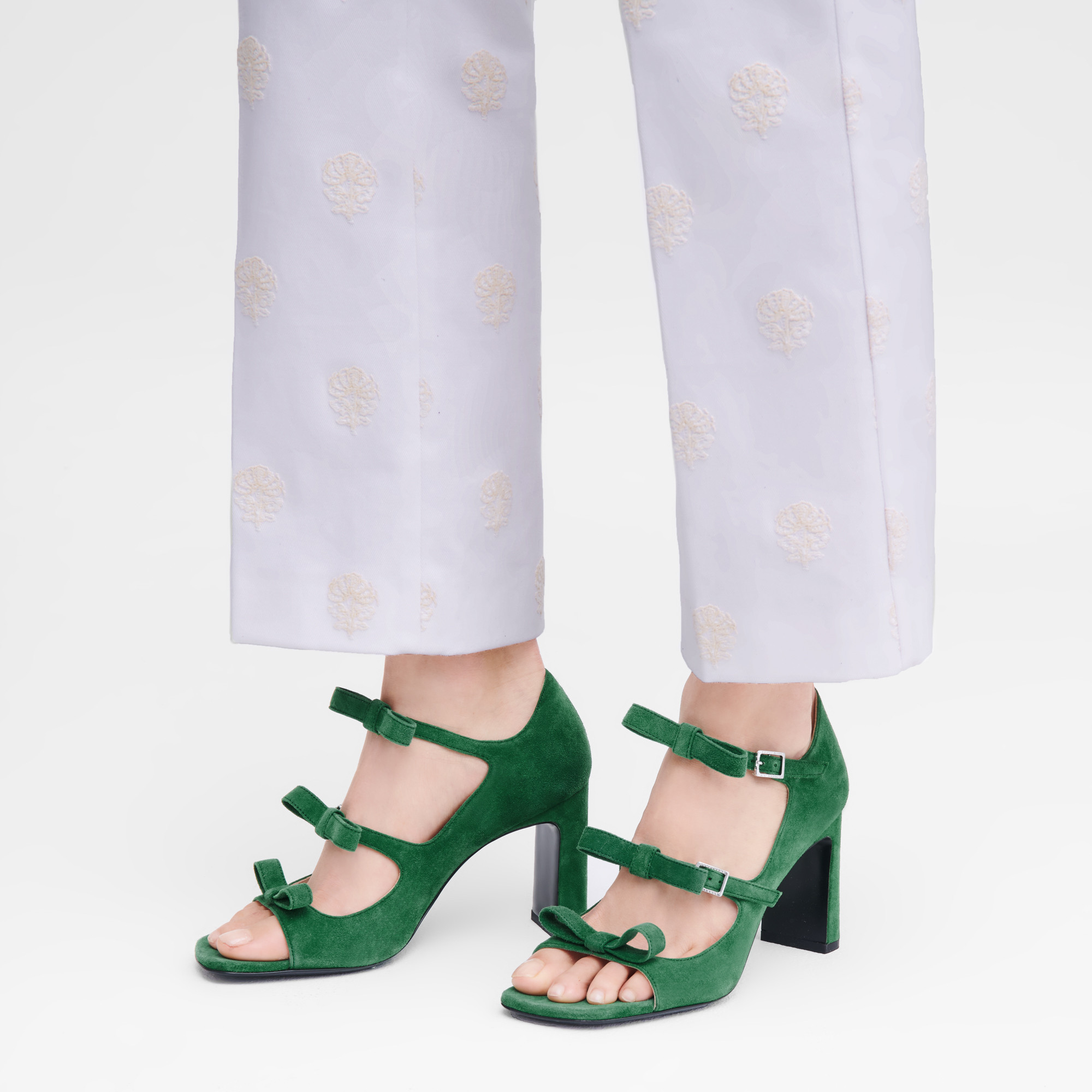 La Baronne Sandals Thyme - Leather | Longchamp US | Longchamp