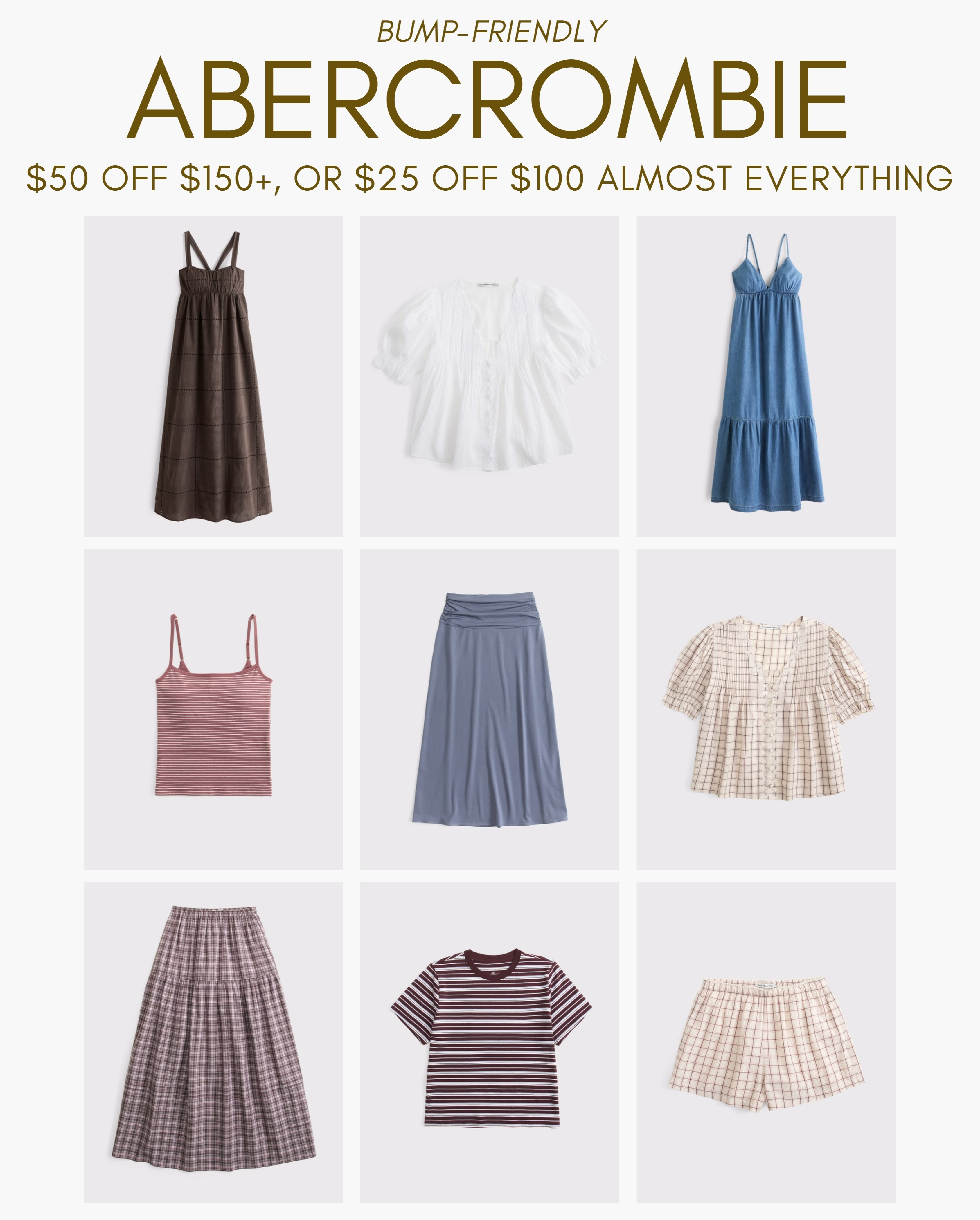 Bump-friendly Abercrombie *Offer valid in stores and online July 30, 2026 to August 2, 2026 in US/CA. Exclusions apply as indicated. Discount applied to subtotal before tax and shipping/handling at checkout. 

 #LTKSeasonal #LTKSaleAlert #LTKBump