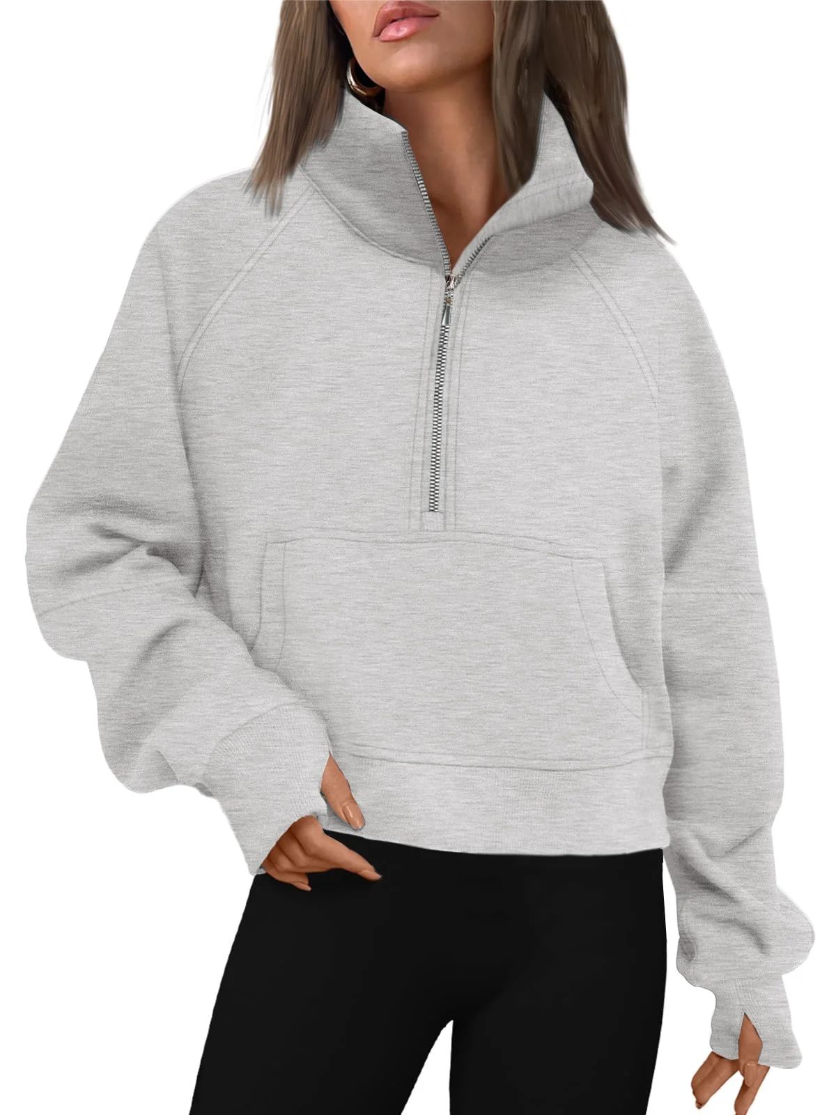 Rosvigor Sweatshirt for Women Half Zip Cropped Pullover Fleece Hoodies Fall Tops Thumb Hole - Wal... | Walmart (US)