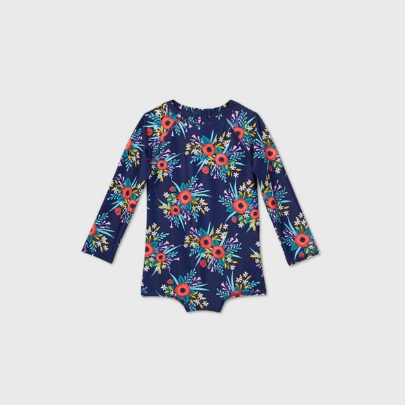 Toddler Girls' Floral Long Sleeve One Piece Swimsuit - Cat & Jack™ Navy | Target