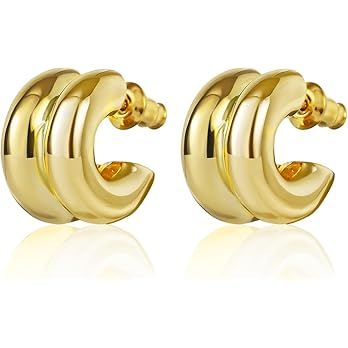 ABILITH Two Tone Hoop Earrings for Women Gold and Silver 18k Double Hoop Earrings 925 Sterling Si... | Amazon (US)