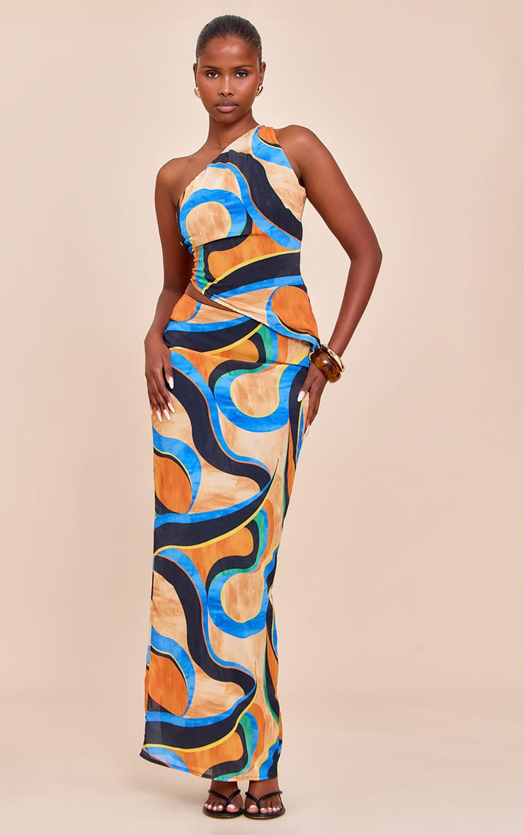 Multi Abstract Print Chiffon Maxi Skirts | Co-ords | PrettyLittleThing UK