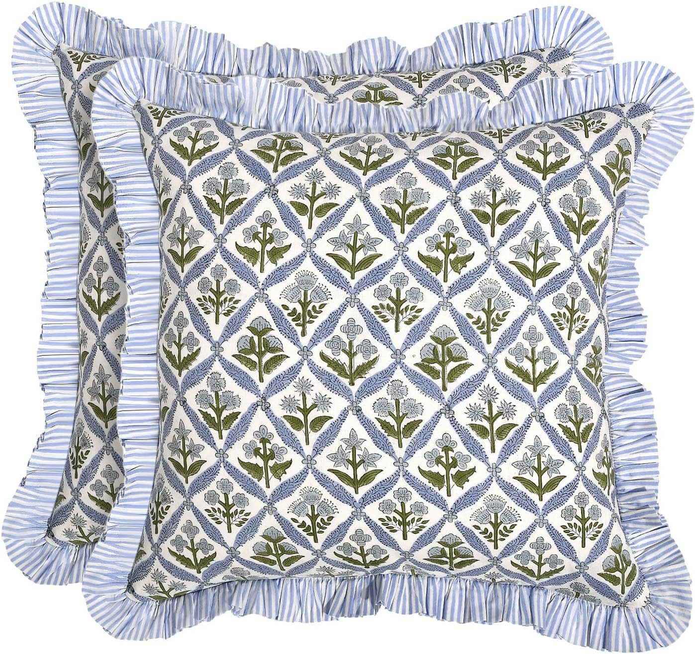 Ridhi Block Print Light Steel Blue Throw Pillow Cover 20" x 20" (Pack of 2) Decorative Cushion Co... | Amazon (US)