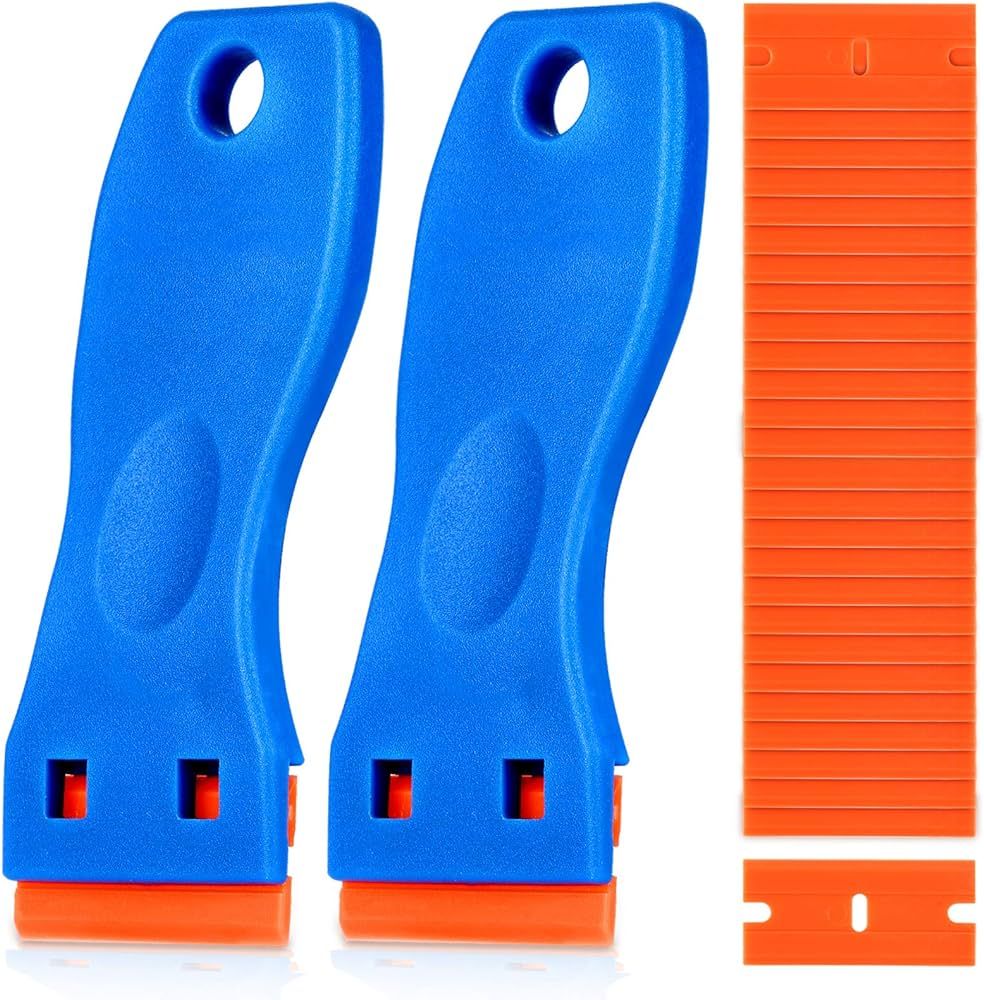 Plastic Razor Blade Scraper, 2PCS Scraper Tool with 60PCS Plastic Blades, Cleaning Scraper Remove... | Amazon (US)
