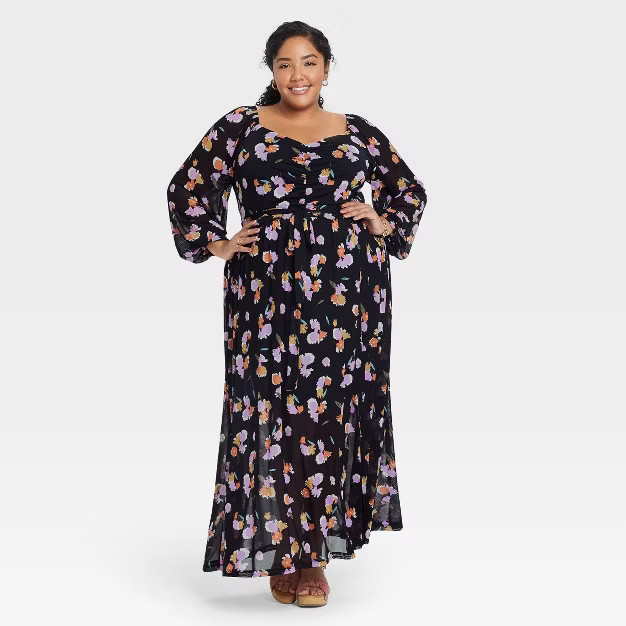 Women's Plus Size Balloon Long Sleeve Cinched Mesh Dress - Ava & Viv™ | Target