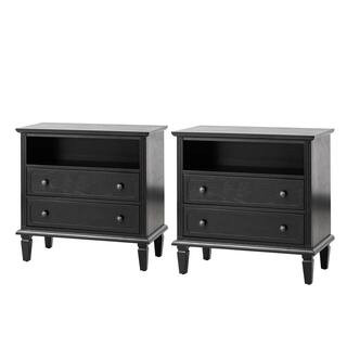 JAYDEN CREATION Juiien Mid-Century Solid Wood 2 - Drawer Storage Nightstand with USB Port Set of ... | The Home Depot