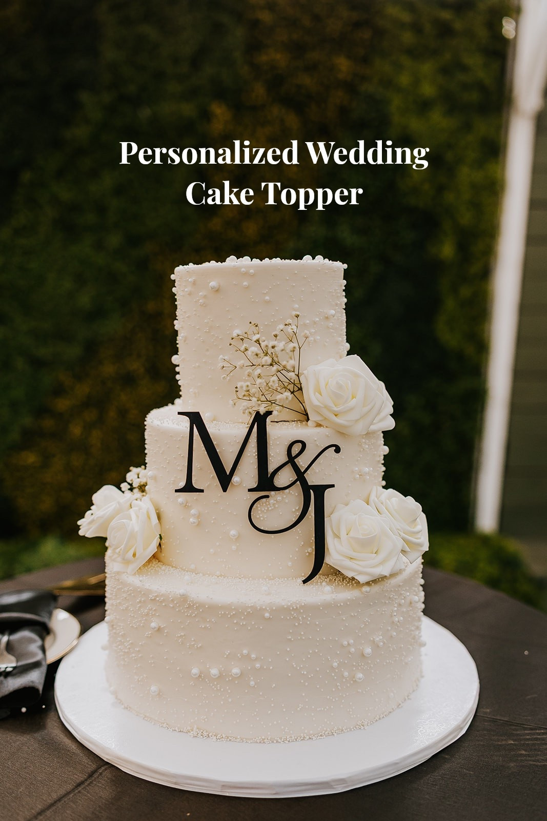 Cannot believe this personalized wedding cake topper was only $5! 🤍 I ordered a 3 tier cake with pearls and added in real white roses, babies breath, & the cake topper and it looked amazing! 🖤🫶🏻

#LTKWedding #LTKFindsUnder50