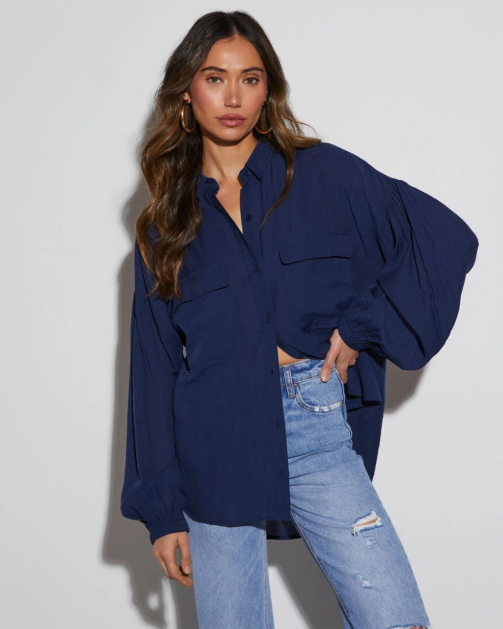 Elowen Balloon Sleeve Button Down Top | VICI Collection