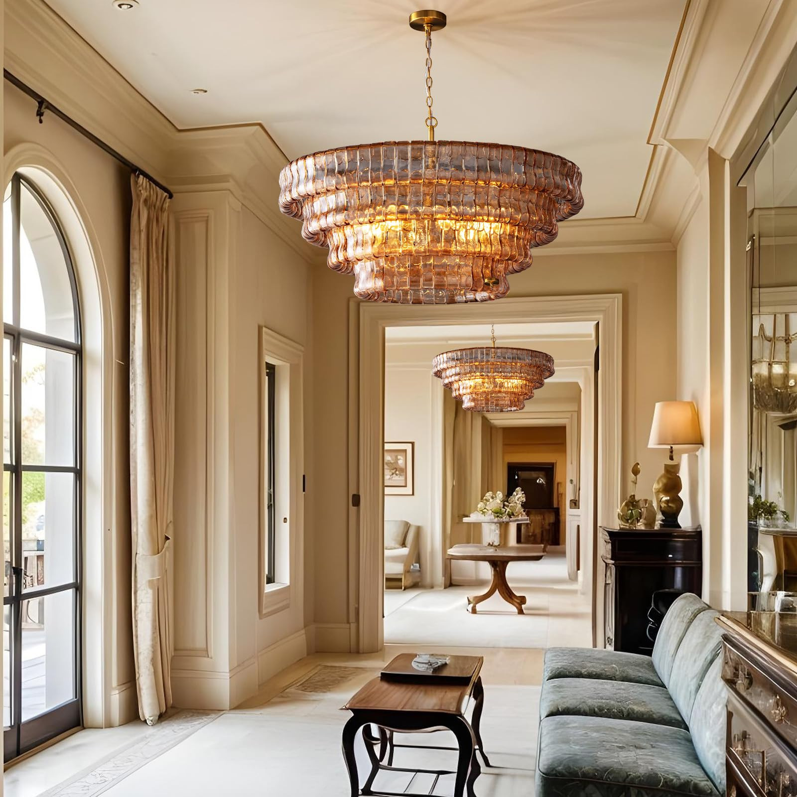 YIOSI Large Chandelier, 36" Gold Chandelier for Dining Room, 6-Light Round Drum Kitchen Island Ha... | Amazon (US)