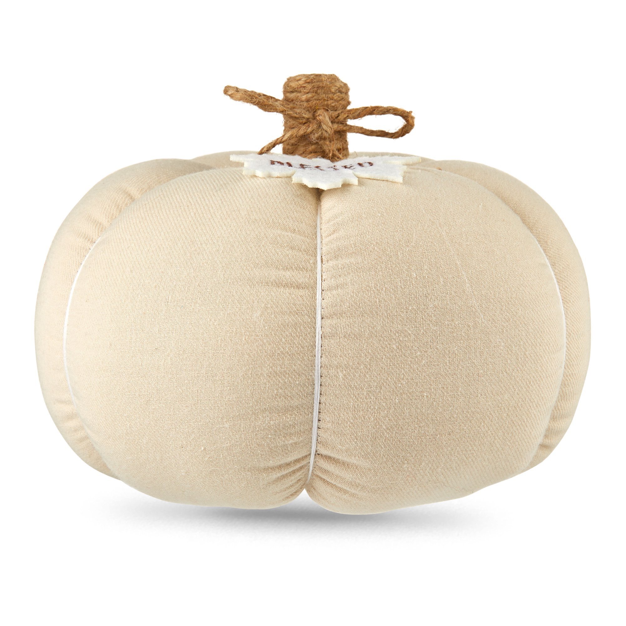 Fall, Harvest 5.5 in Fabric Beige Pumpkin with Maple Leaf Table Decoration, Way to Celebrate | Walmart (US)