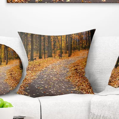 Autumn Walk Way with Fallen Leaves - Forest Printed Pillow | Wayfair North America
