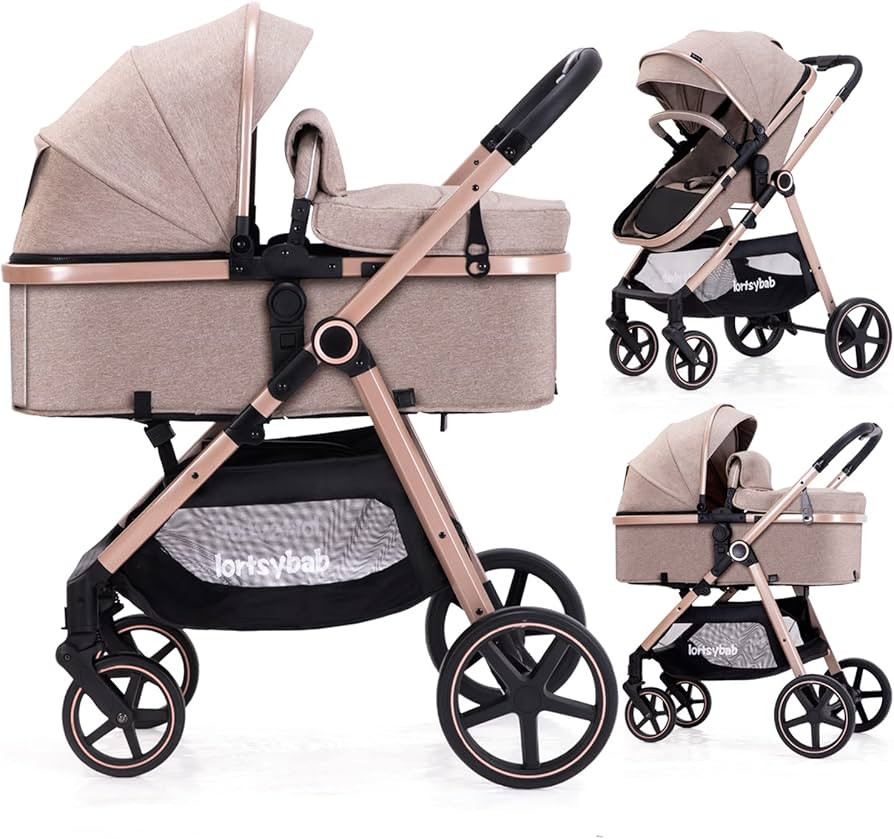 2-in-1 Baby Stroller with Bassinet Mode - Folding Infant Newborn Pram Stroller with Reversible Se... | Amazon (US)