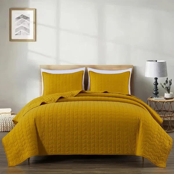 Solid Color Embroidery Stitching Cotton Quilt Sets Cotton Quilt Set | Wayfair North America