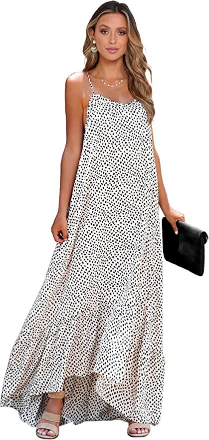 BTFBM Women's Summer Casual Maxi Dresses Spaghetti Strap Sleeveless Ruffle High Low Print Flowy B... | Amazon (US)