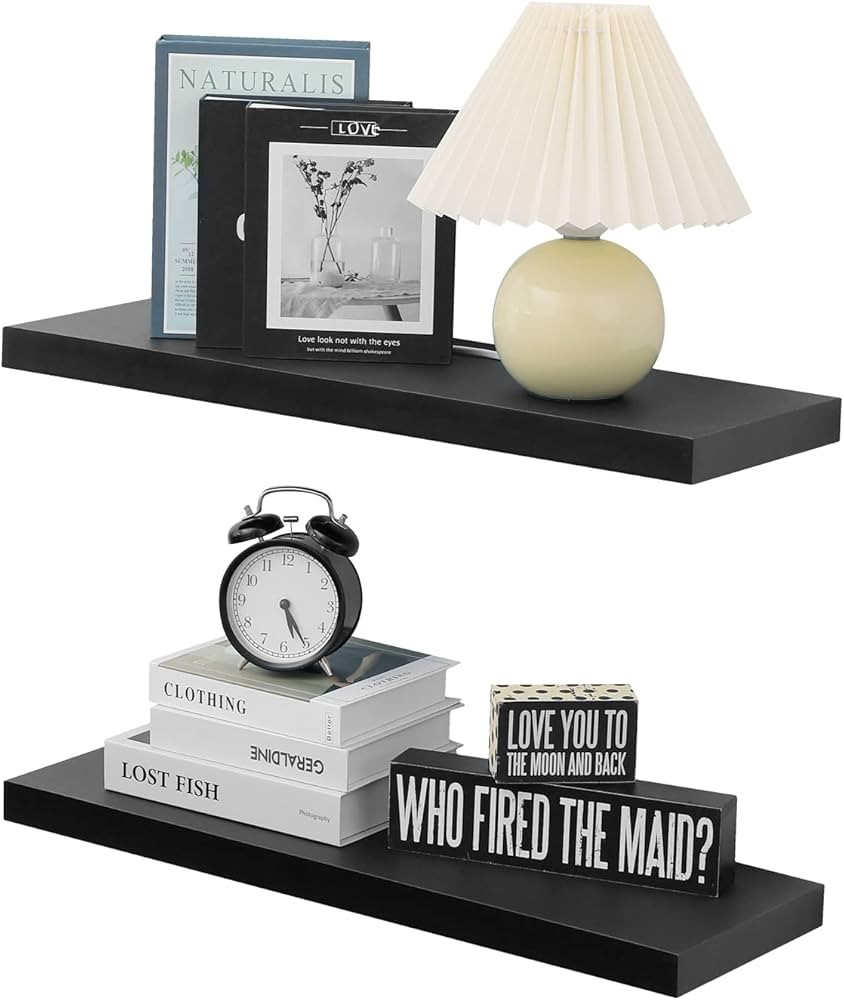 WELLAND Set of 2 Floating Shelves Wall Mounted Shelf, for Home Decor with 8" Deep (Black, 24 inch... | Amazon (US)