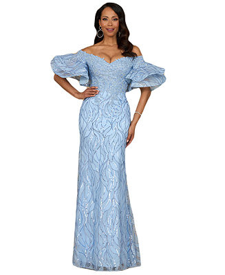 Lara Women's Illusion Neck, Long Bell Sleeve Gown - Macy's | Macy's