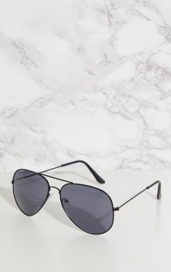 Black Metal Aviator Sunglasses | PrettyLittleThing UK